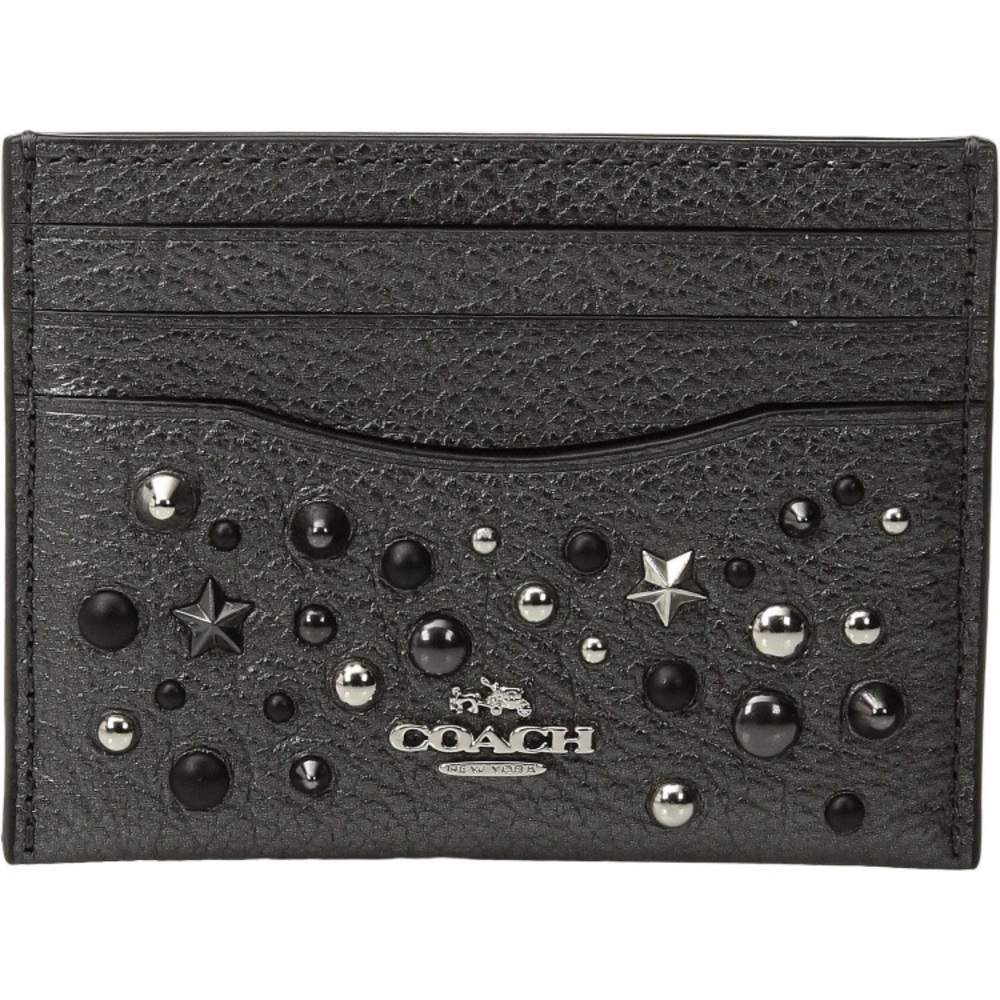 NEW Coach Card Case Wallet Metallic Silver Star